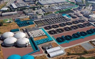 Arial view of a waste water treatment plant