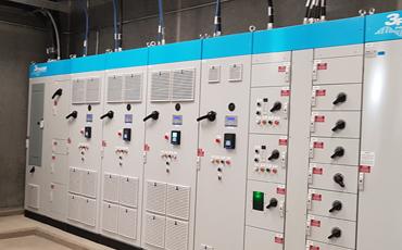A custom motor control panel inside a lift station building
